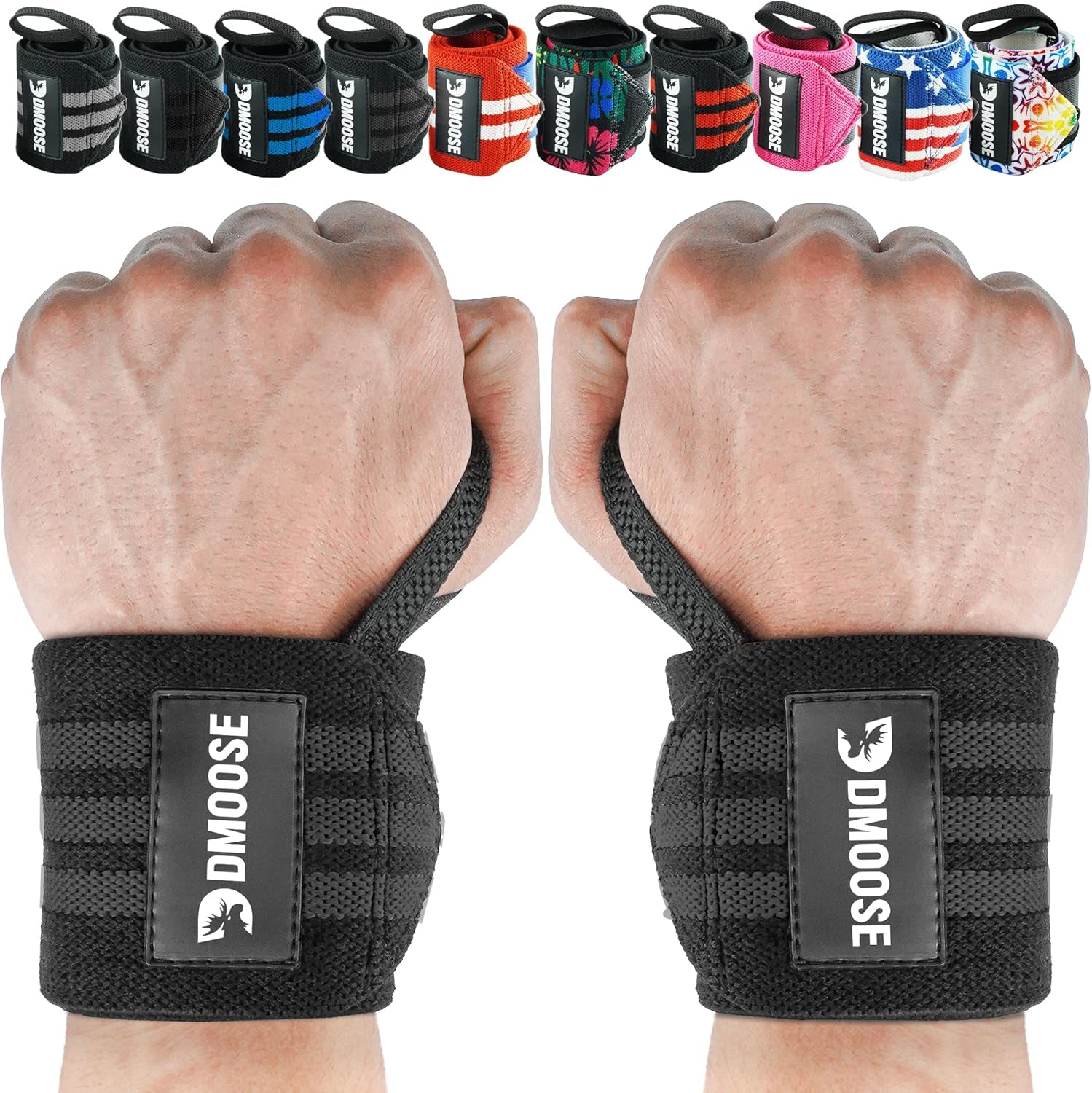 Wrist Wraps for Weightlifting 18" - Heavy Duty Gym Wrap with Hand Thumb Loop for Support & Pain Relief, USPA Approved Powerlifting, Weight Lifting Wrist Straps for Men & Women Work Out